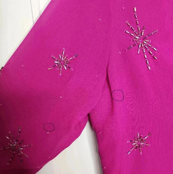 DD Collection Doncaster Magenta Silk Dress Cardigan Set Size 8 NWT Beaded - Picture 5 of 10